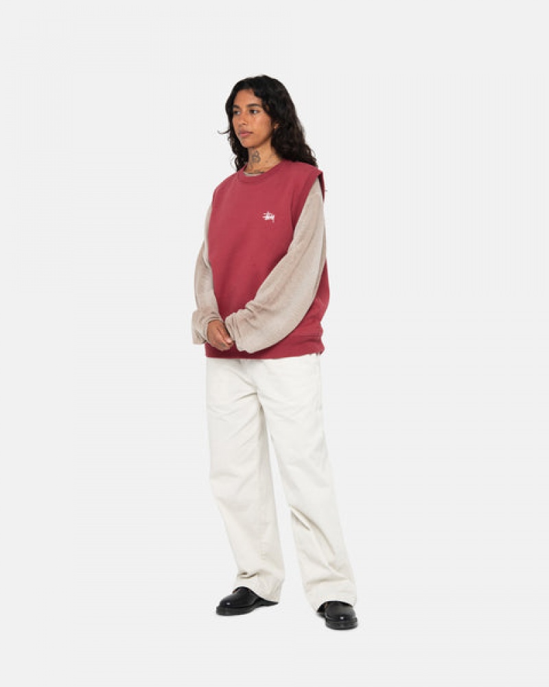 Women's Stussy Stock Fleece Vest Sweatshirts Burgundy Ireland | YXP-2073