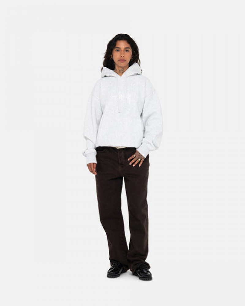 Women's Stussy Stock Logo Applique Hoodie Grey Ireland | SFU-3286