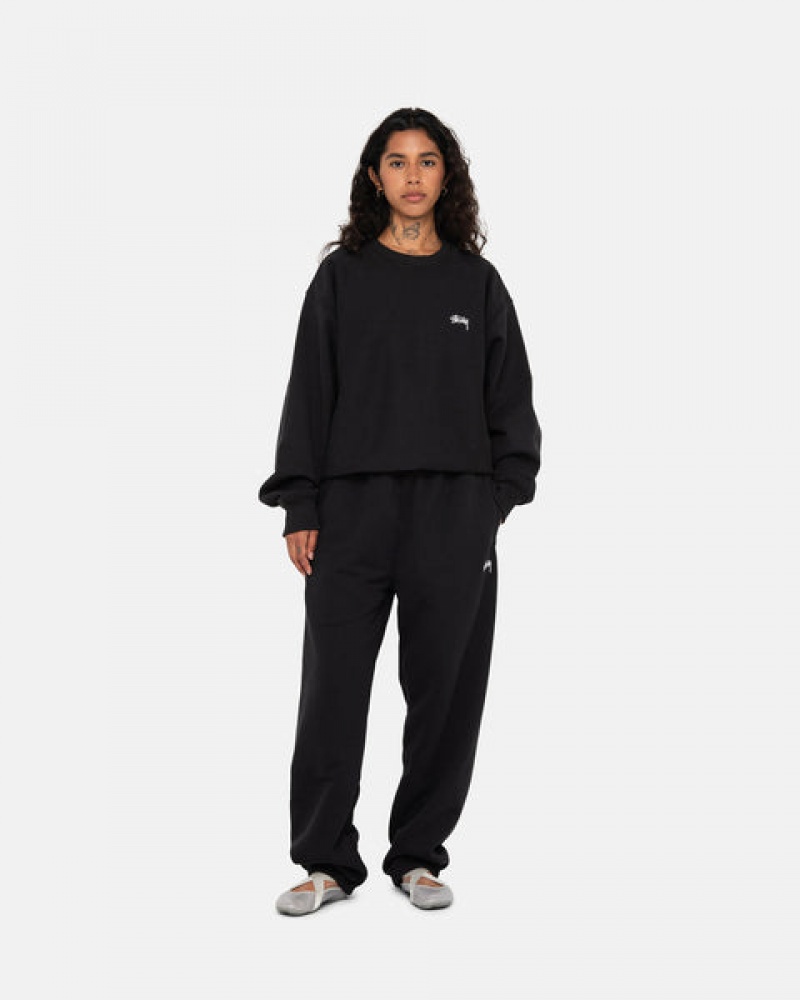 Women's Stussy Stock Logo Crew Sweatshirts Black Ireland | WCU-6992