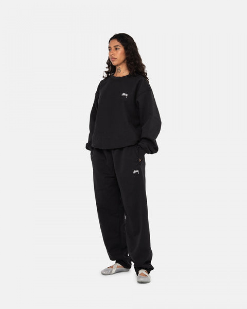 Women's Stussy Stock Logo Crew Sweatshirts Black Ireland | WCU-6992