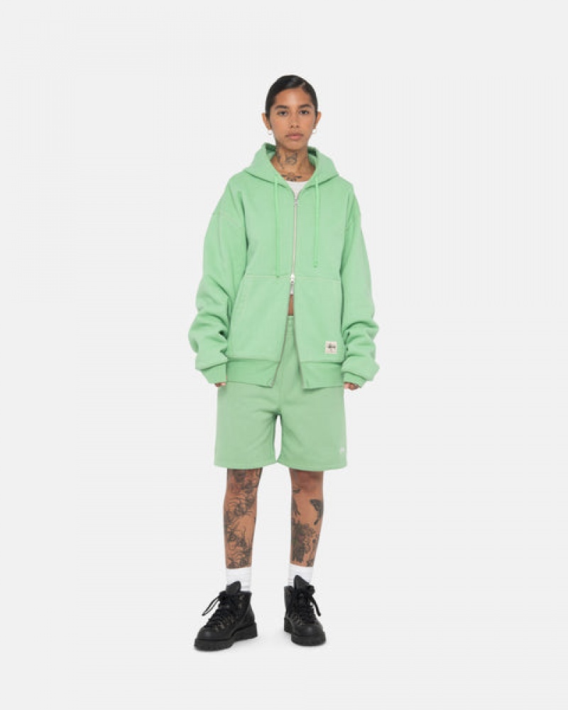 Women's Stussy Stock Logo Sweatshorts Green Ireland | QKD-1811