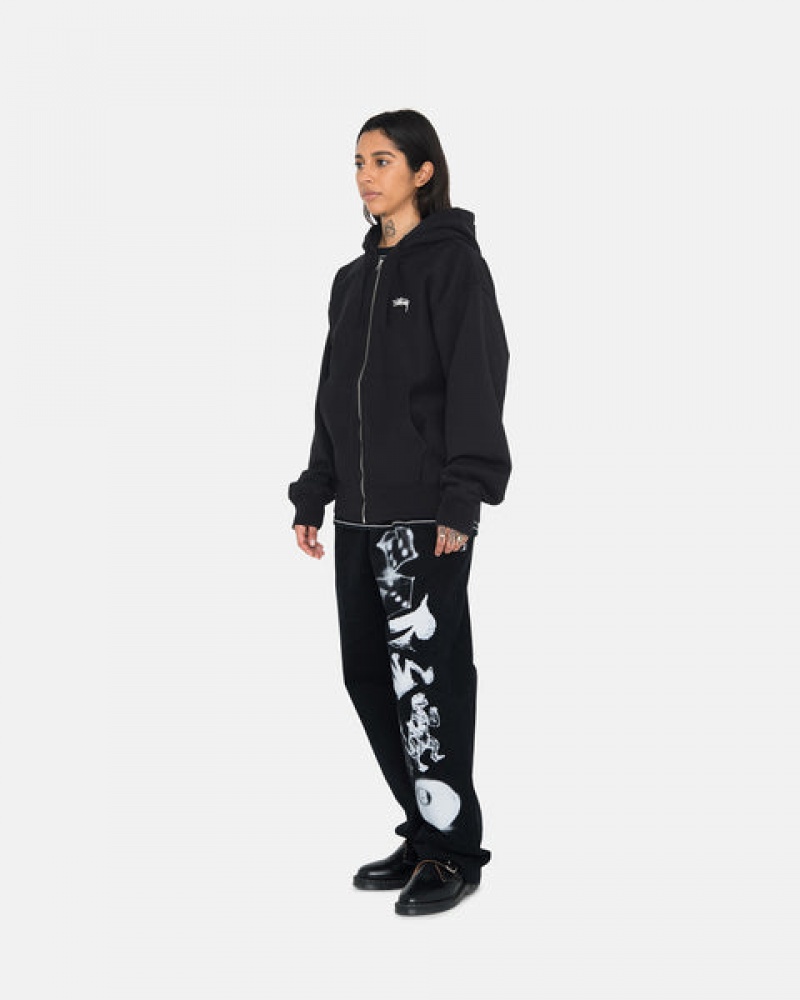 Women's Stussy Stock Logo Zip Hoodie Black Ireland | UOM-4778