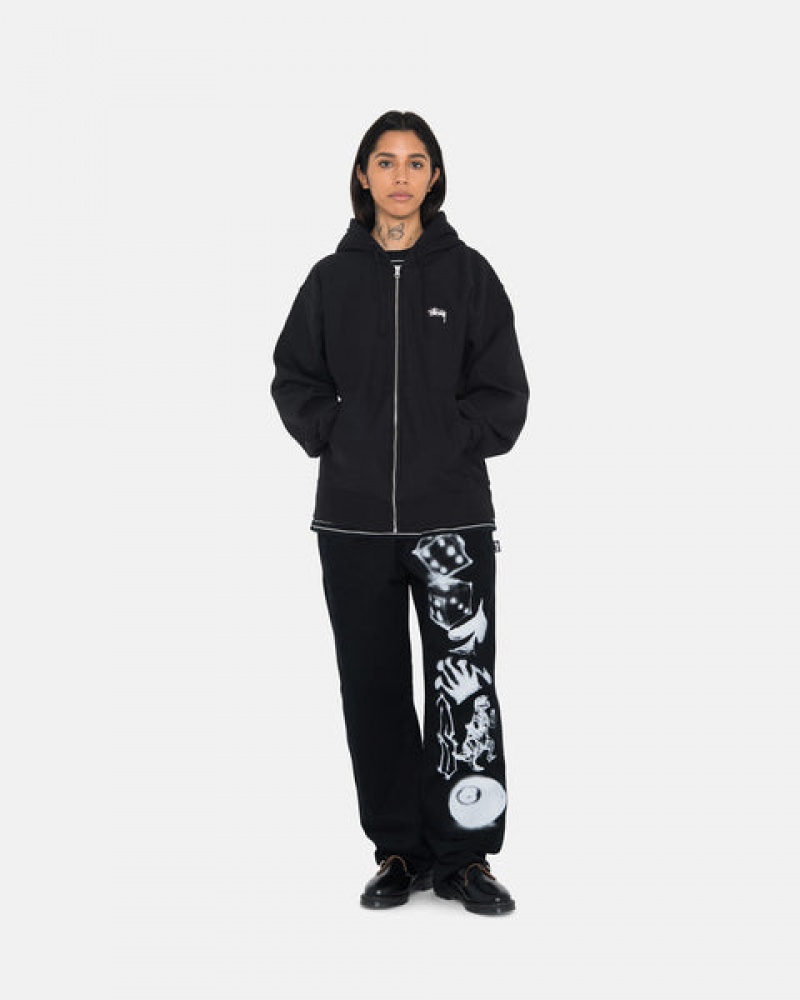 Women's Stussy Stock Logo Zip Hoodie Black Ireland | UOM-4778