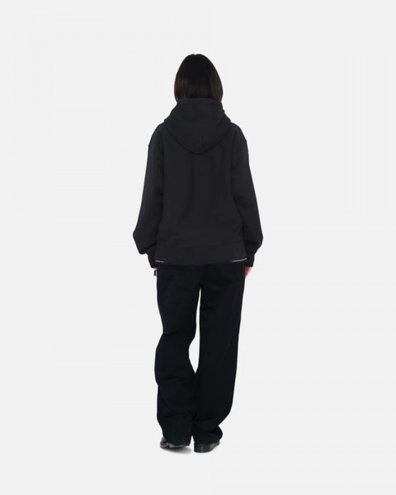 Women's Stussy Stock Logo Zip Hoodie Black Ireland | UOM-4778