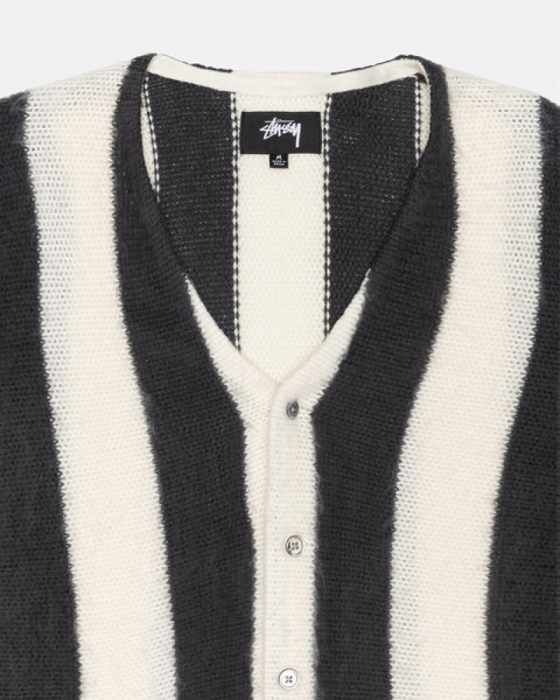 Women's Stussy Stripe Brushed Cardigan Sweaters Beige Ireland | UTQ-5581