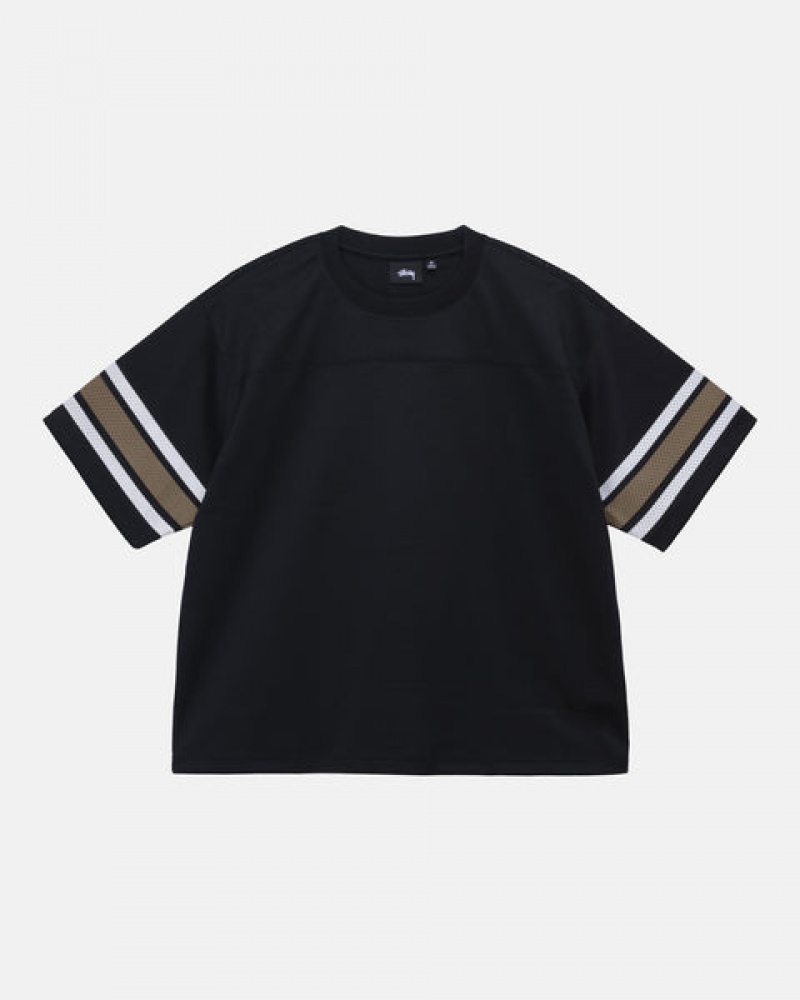 Women's Stussy Surfman Mesh Football Jersey Tops Black Ireland | ZQZ-0924