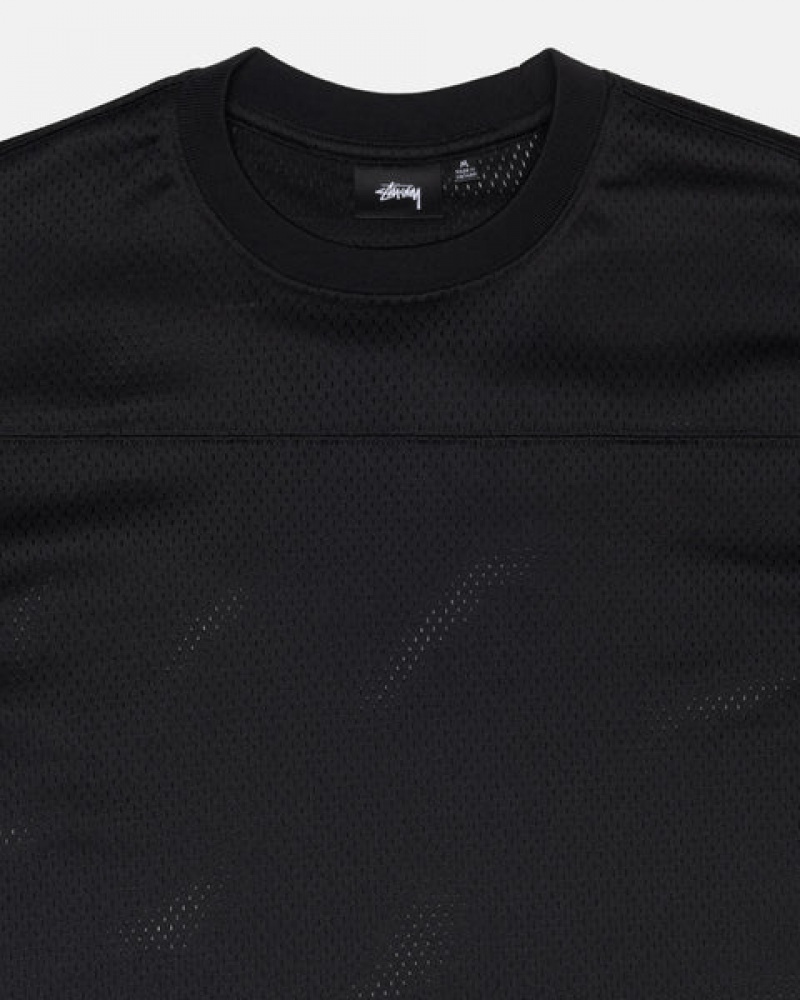 Women's Stussy Surfman Mesh Football Jersey Tops Black Ireland | ZQZ-0924