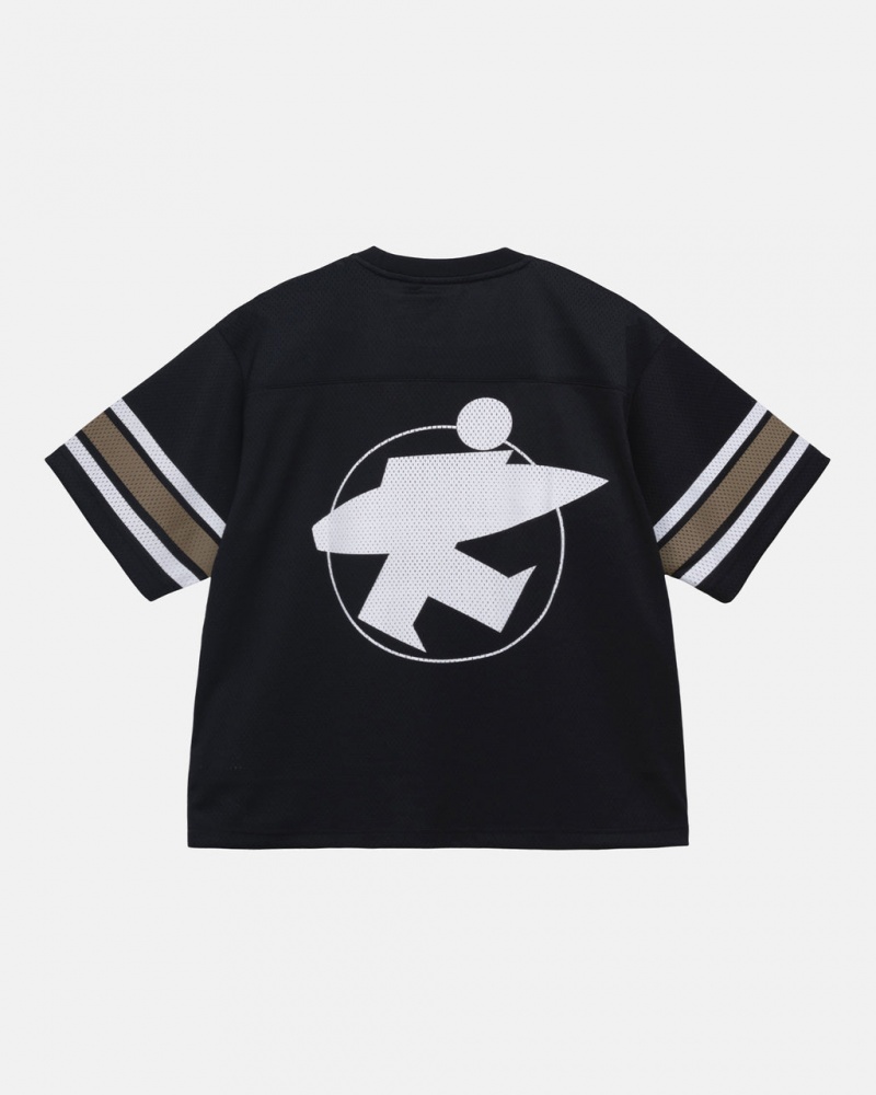 Women\'s Stussy Surfman Mesh Football Jersey Tops Black Ireland | ZQZ-0924