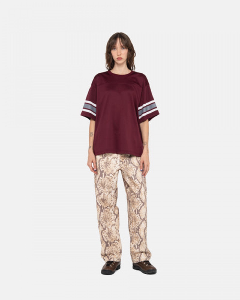 Women's Stussy Surfman Mesh Football Jersey Tops Burgundy Ireland | UNP-9262