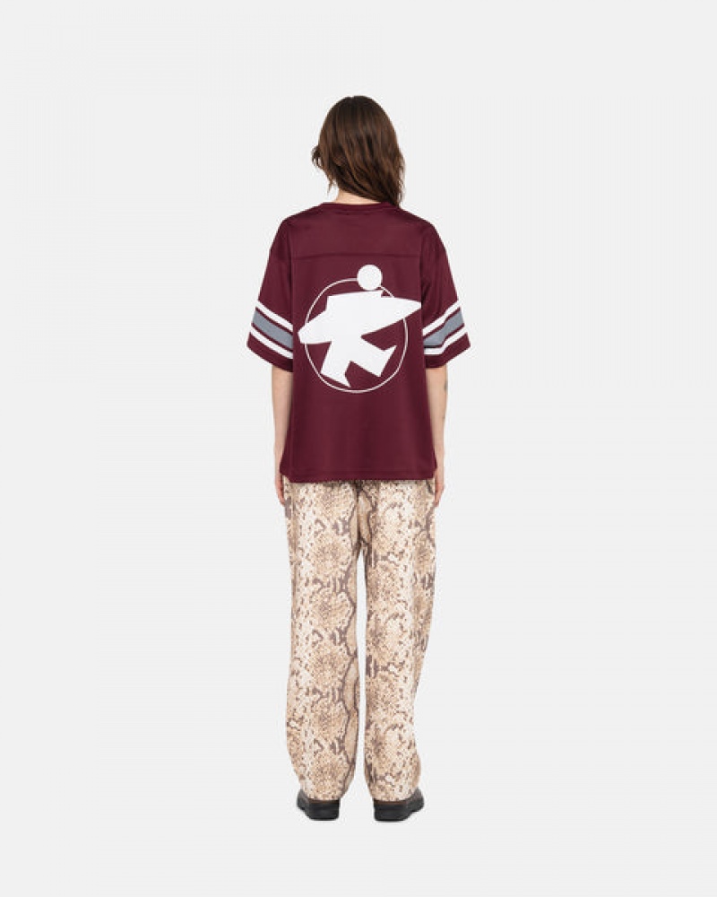 Women's Stussy Surfman Mesh Football Jersey Tops Burgundy Ireland | UNP-9262