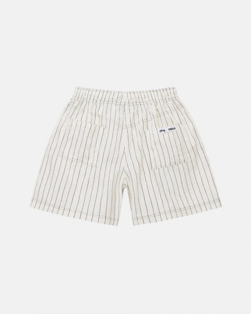 Women's Stussy Tekla Poplin Pyjama Shorts Beige Ireland | IOP-6024