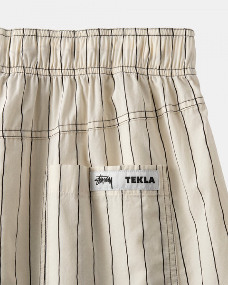 Women's Stussy Tekla Poplin Pyjama Shorts Beige Ireland | IOP-6024